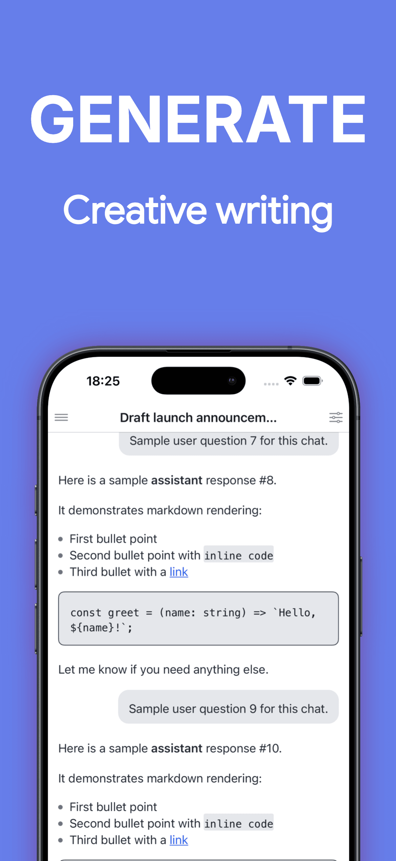 ChatAI rendering a code block with syntax highlighting