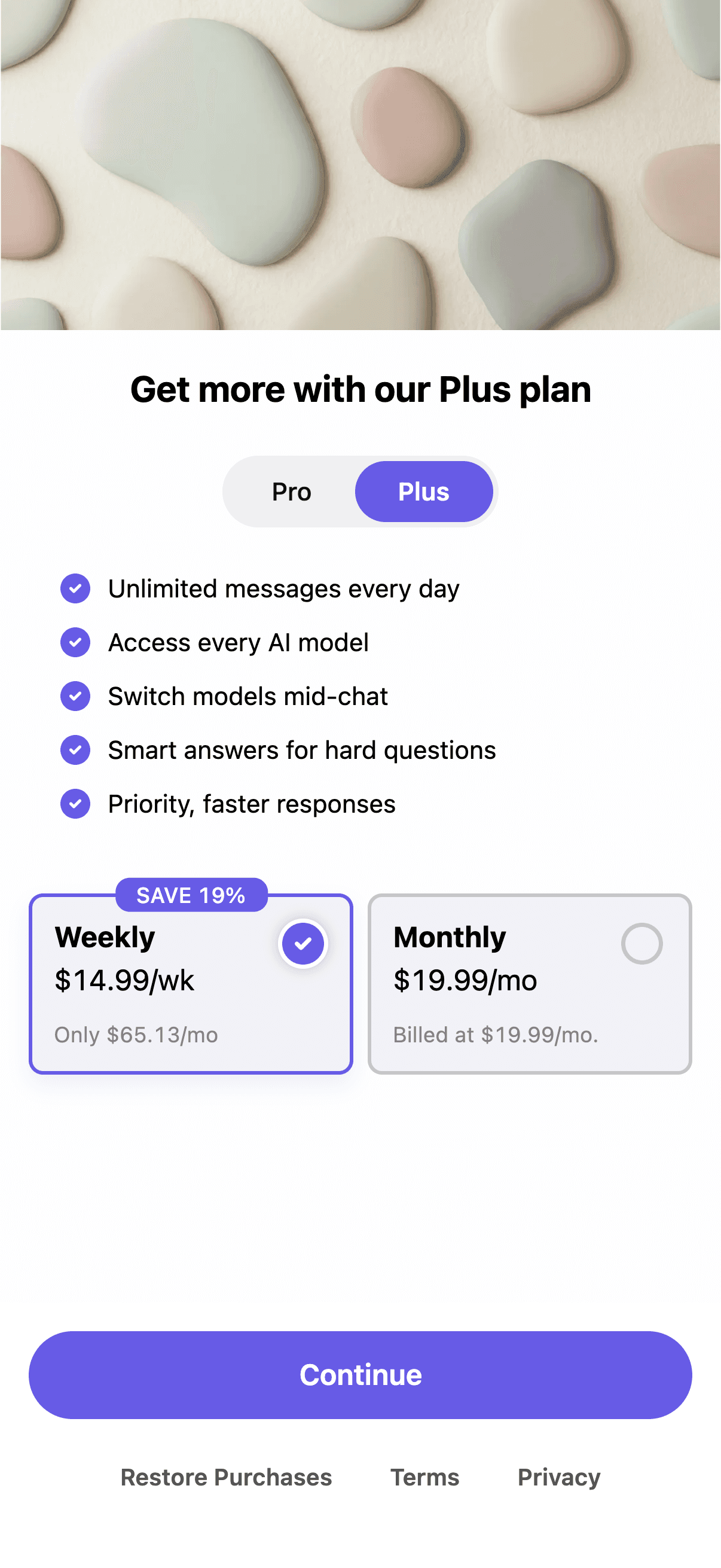 ChatAI RevenueCat paywall showing multi-tier subscription options