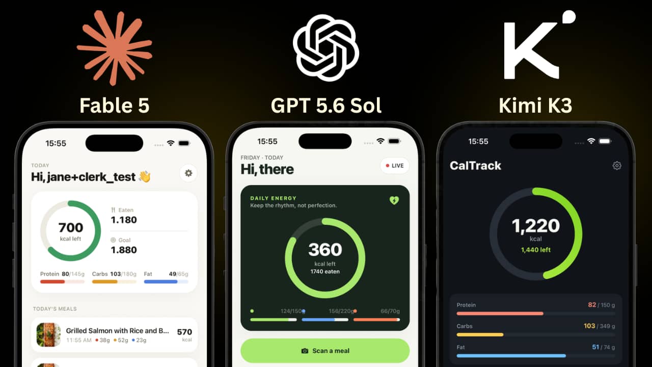 Fable 5 vs GPT-5.6 Sol vs Kimi K3: I built the same app 3 times
