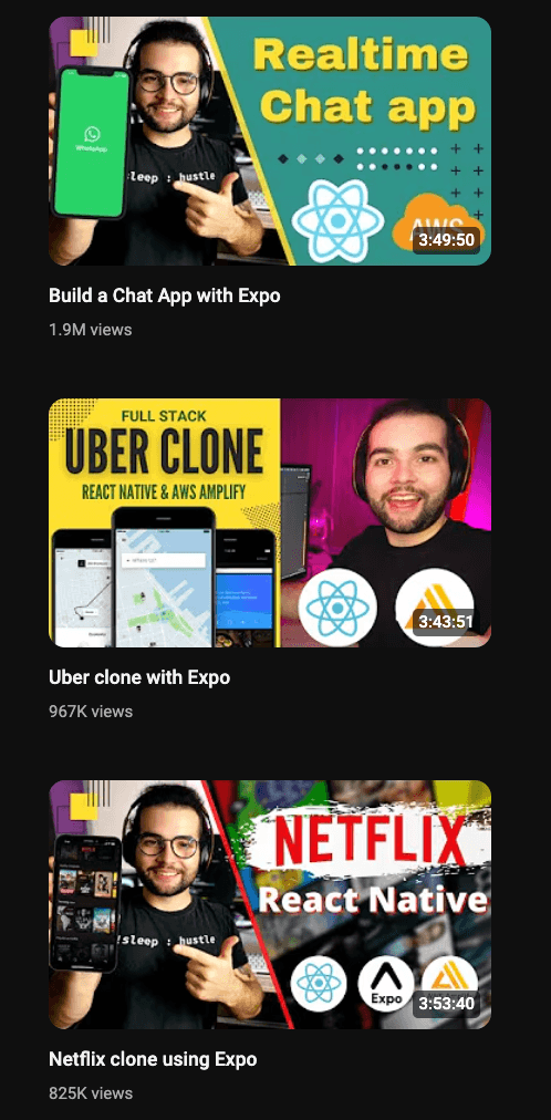 notJust.dev tutorial videos featuring Expo integrations