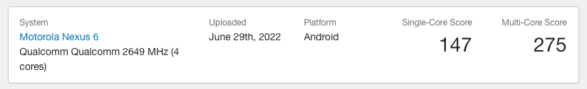 Motorola Nexus GeekBench Score
