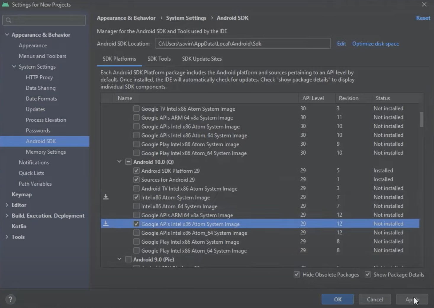 Android Studio System Images