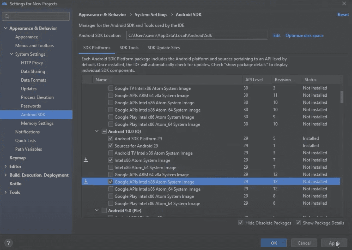 Android Studio System Images