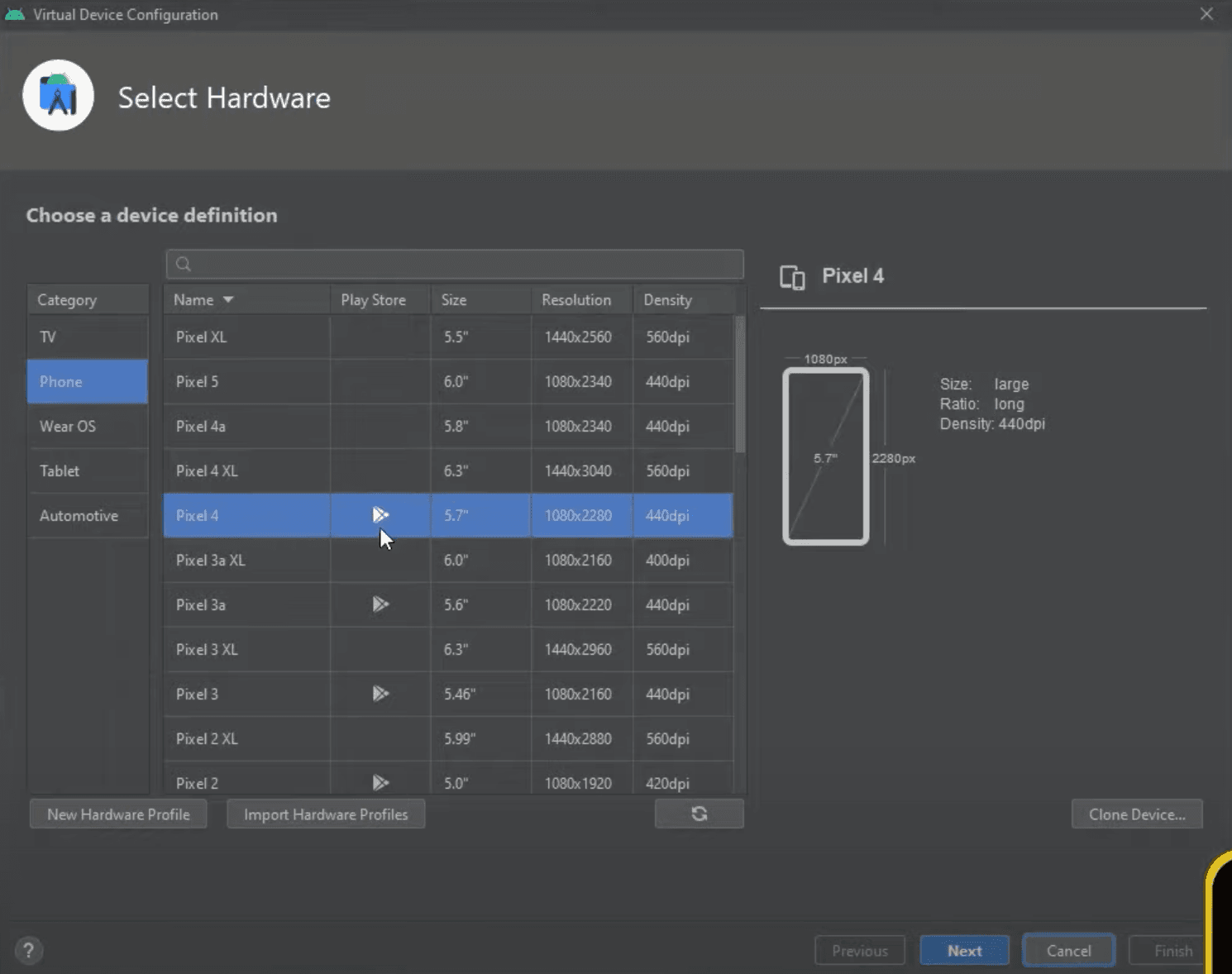 Virtual Device Selection