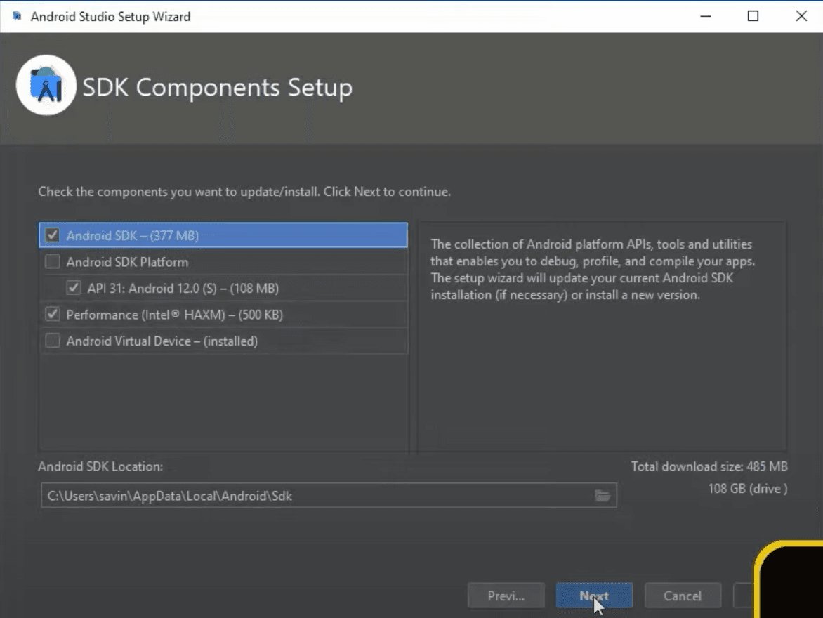 Android Studio Components Setup