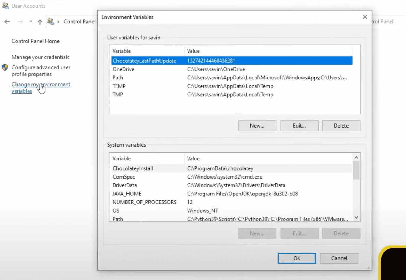 Change Environment Variables