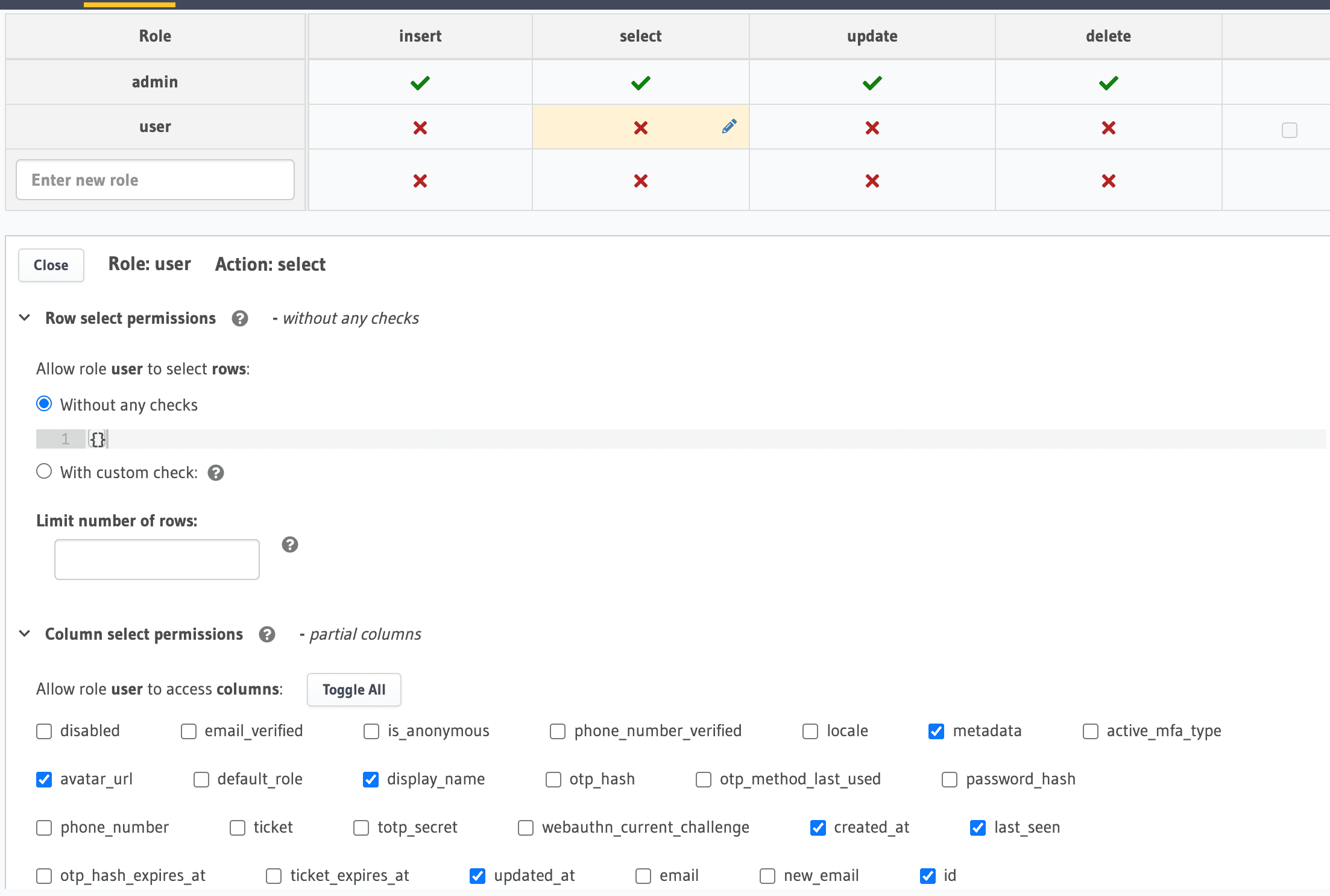 Give user permission using Hasura dashboard