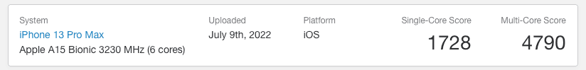iPhone 13 Pro Max GeekBench Score