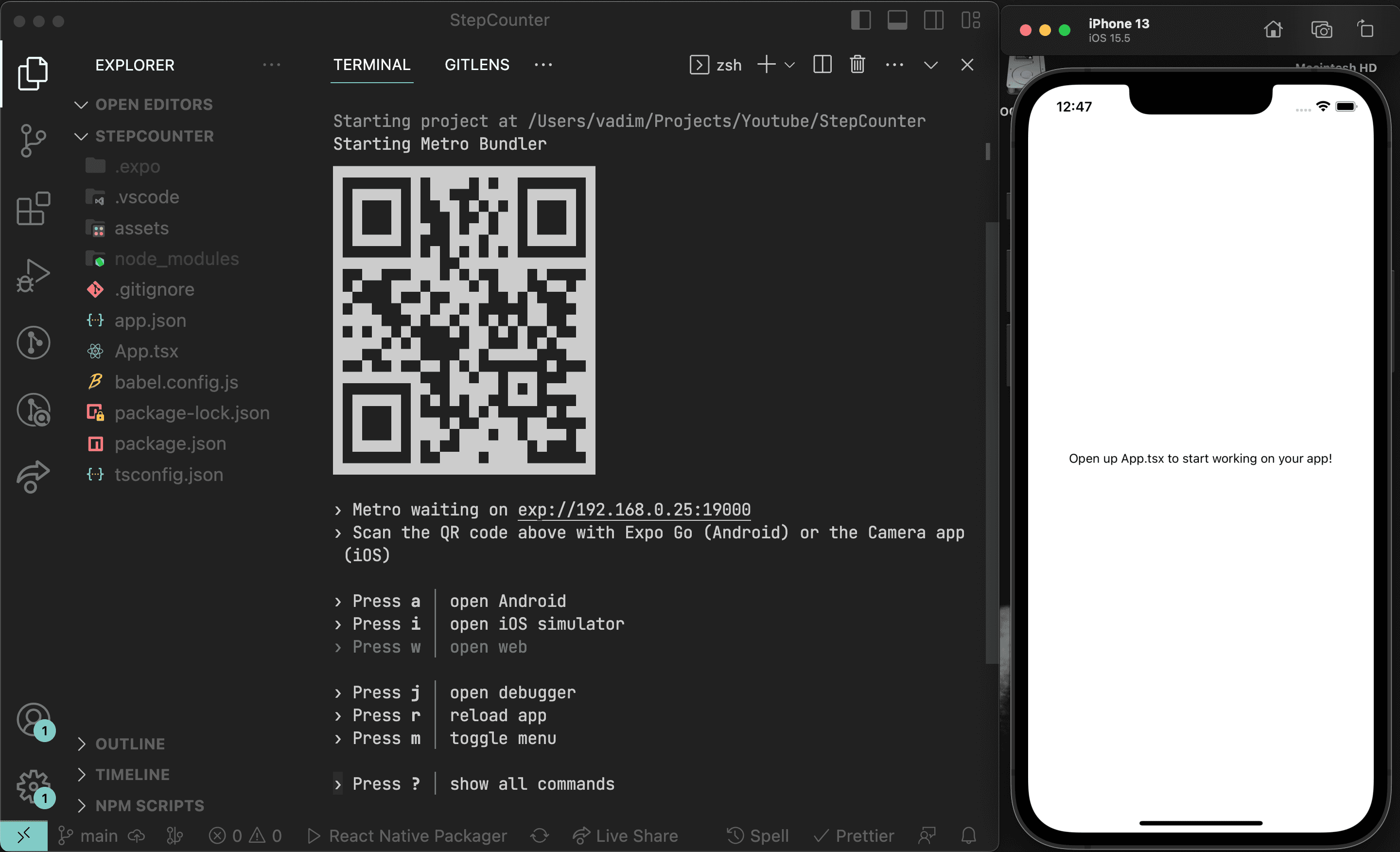Blank Expo project running on iOS Simulator