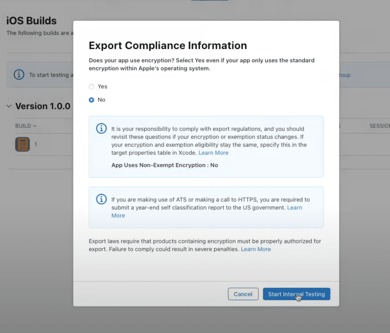 Start Internal Testing